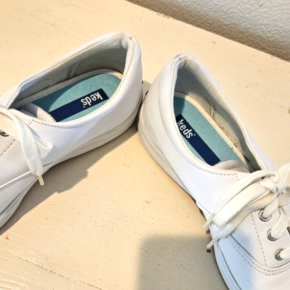 Worn Twice - KEDS - White Lace-up Leather Sneakers- Size 7 Womens - Picture 8 of 10
